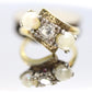 Diamond Twin Pearl ring. 14k Ever Us bypass ring.