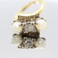 Diamond Twin Pearl ring. 14k Ever Us bypass ring.