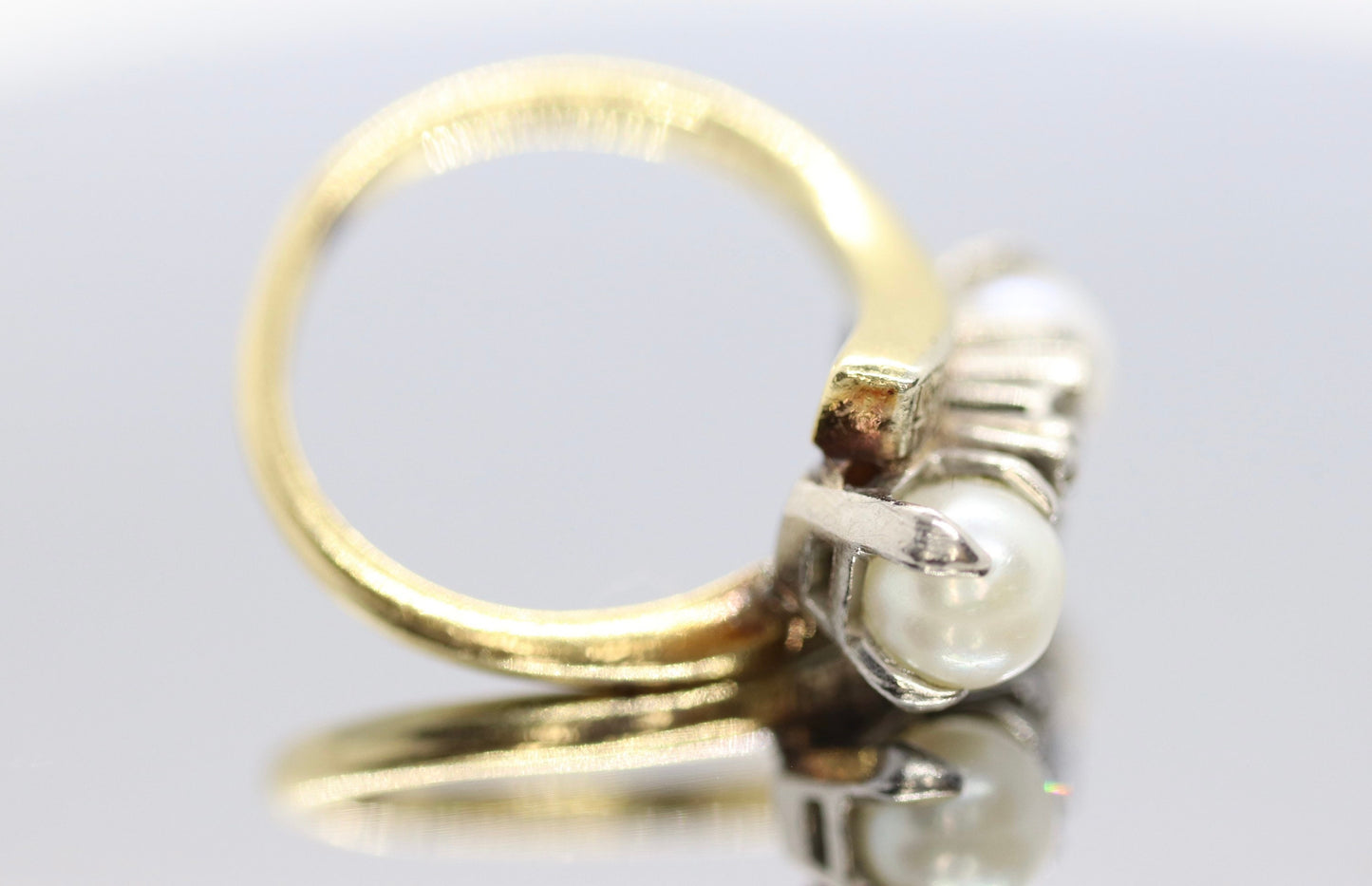 Diamond Twin Pearl ring. 14k Ever Us bypass ring.