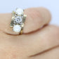 Diamond Twin Pearl ring. 14k Ever Us bypass ring.