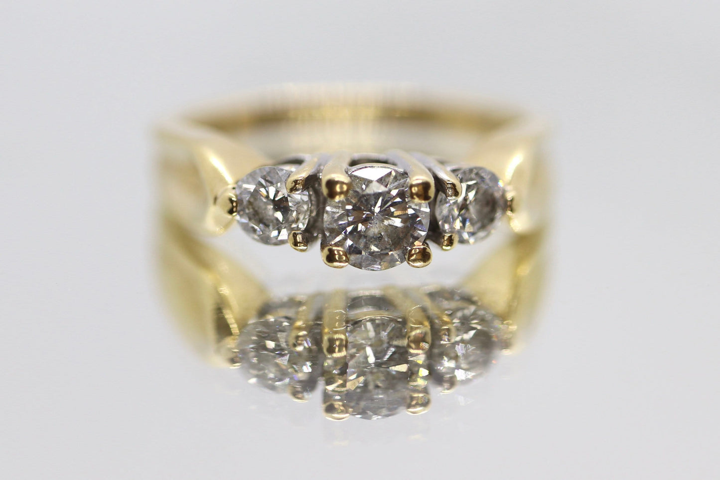 14k Diamond trio ring by Leo Schachter Co. LSC. TRILOGY 3 stone Diamond 3/4ct Ring. Engagement Ring. Solitaire ring.