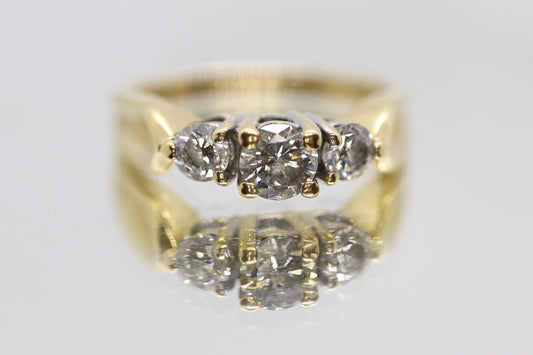 14k Diamond trio ring by Leo Schachter Co. LSC. TRILOGY 3 stone Diamond 3/4ct Ring. Engagement Ring. Solitaire ring.