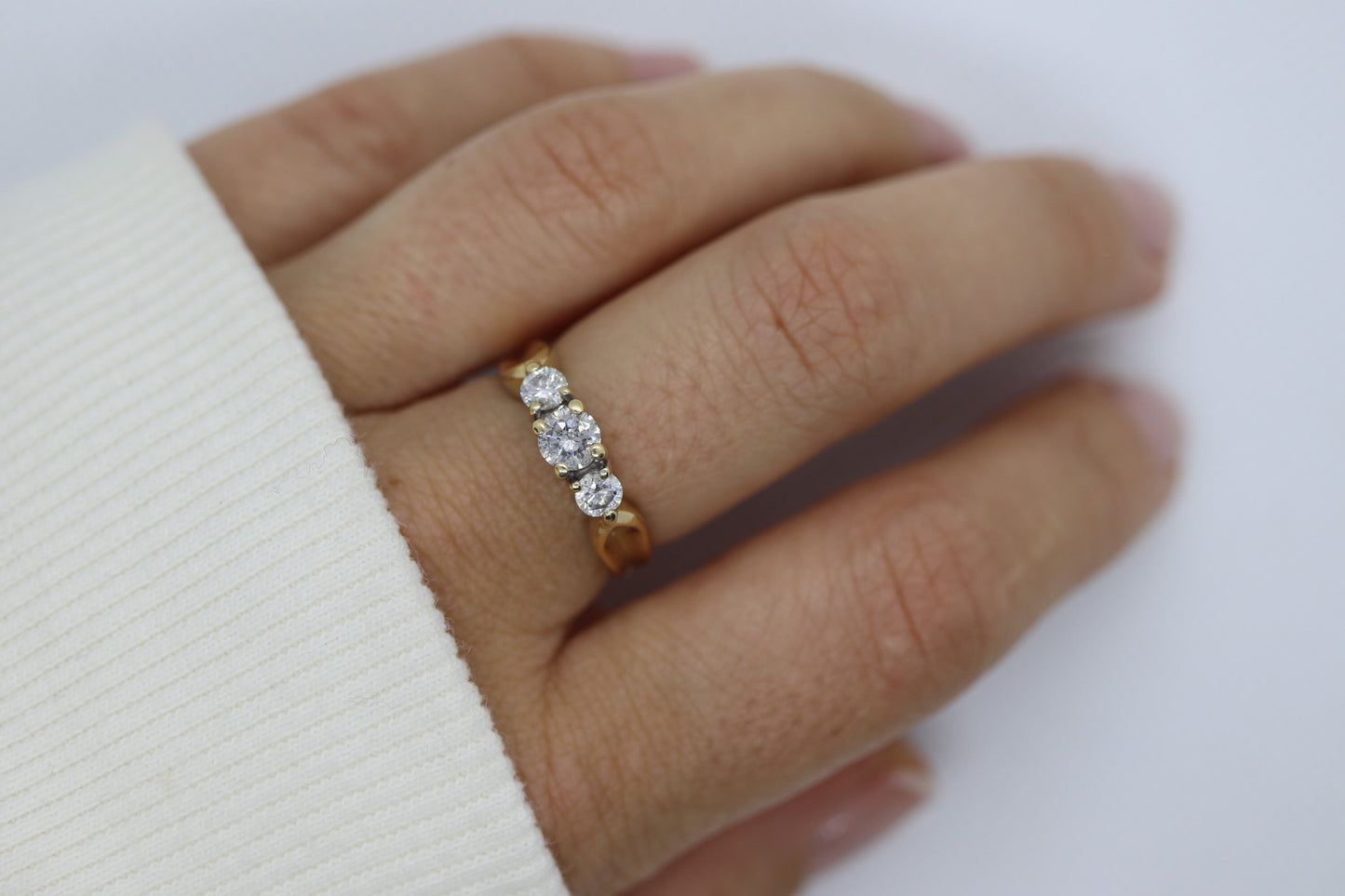 14k Diamond trio ring by Leo Schachter Co. LSC. TRILOGY 3 stone Diamond 3/4ct Ring. Engagement Ring. Solitaire ring.