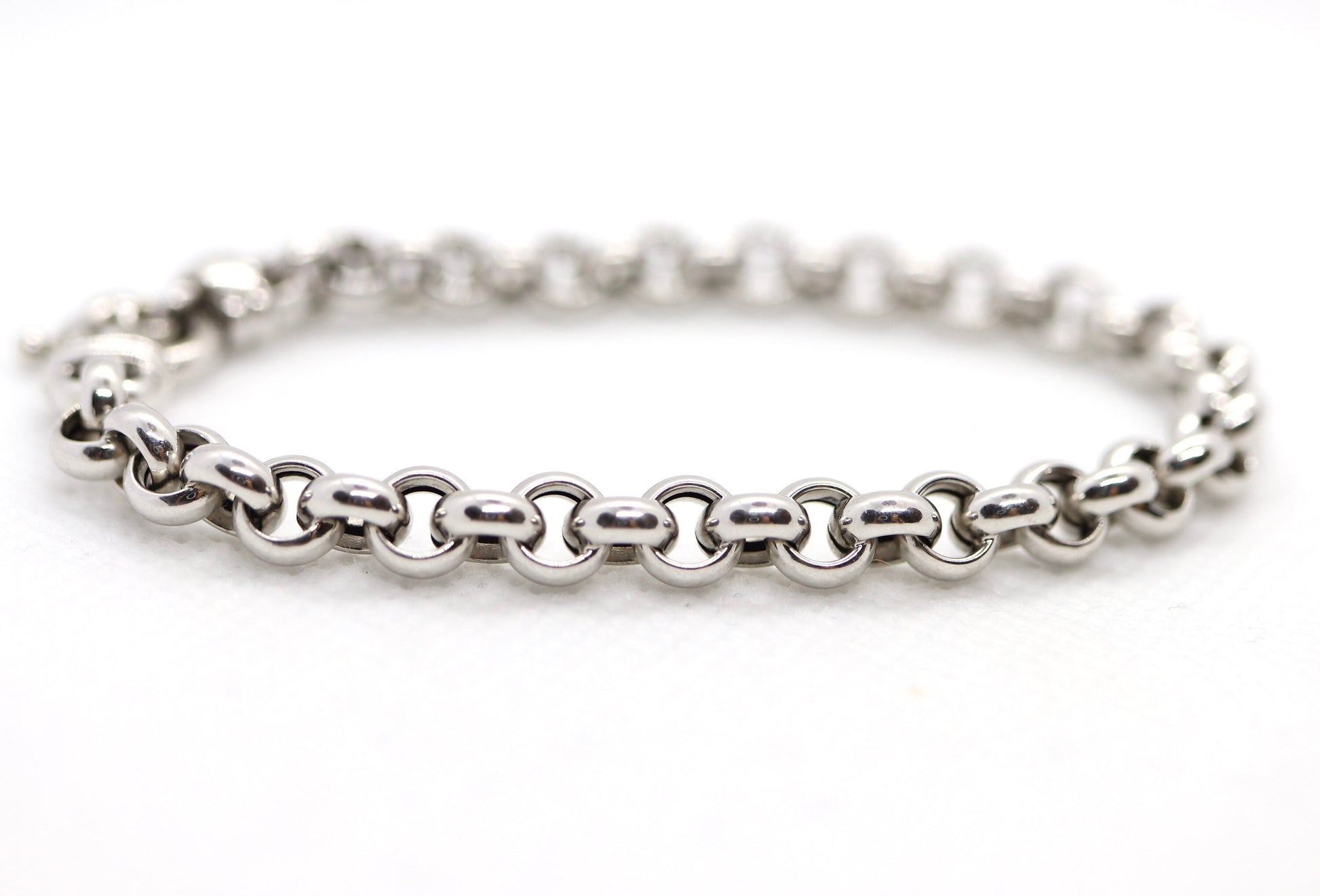 18K ROLO Chain Bracelet. PUFFED large Round Rolo chain bracelet. 18k white gold Italy OTC 6.8grams