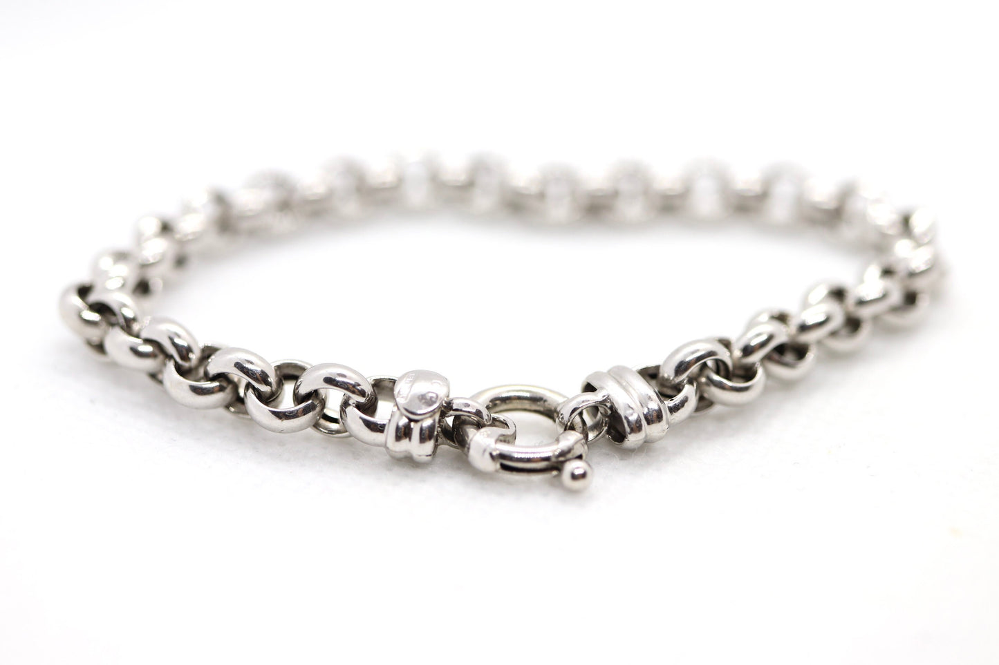 18K ROLO Chain Bracelet. PUFFED large Round Rolo chain bracelet. 18k white gold Italy OTC 6.8grams