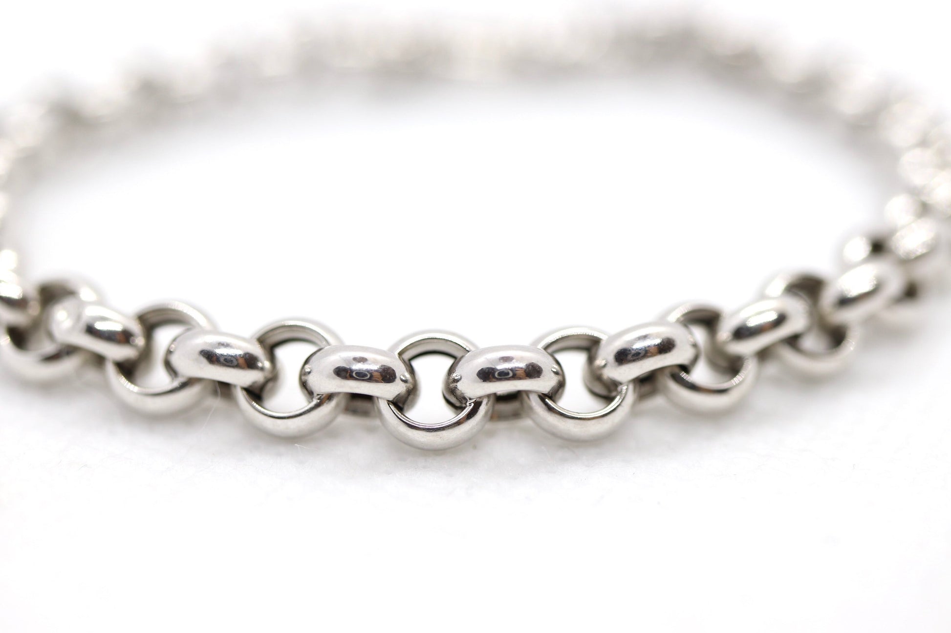 18K ROLO Chain Bracelet. PUFFED large Round Rolo chain bracelet. 18k white gold Italy OTC 6.8grams