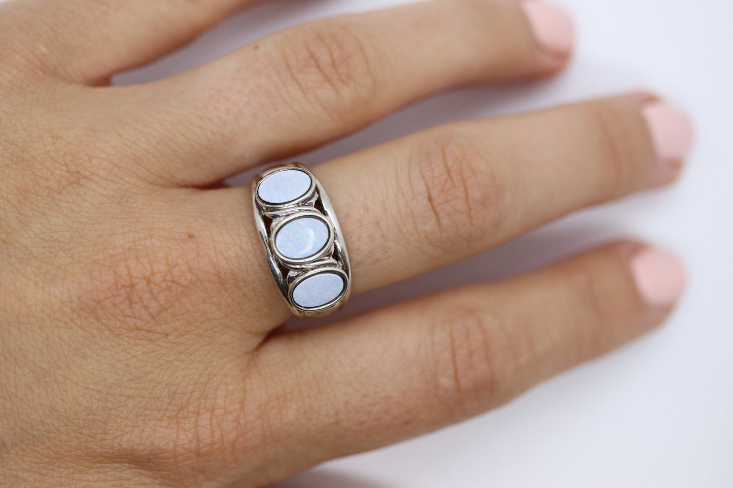 Synthetic Opal Sterling Silver Statement Ring