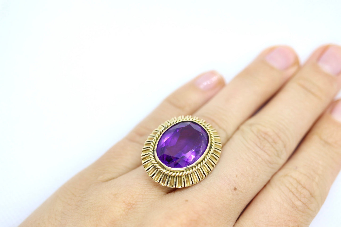 Art Deco Amethyst Ring.  14k Gold and a HUGE 16 ct Amethyst Ring. Size 6.5 Womens. February Amethyst. Art Deco Cocktail Ring.