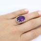 Vintage 1940s Large Amethyst and Diamond Handmade 18k Yellow White Gold Ring sz 6.5, Engagement ring, cocktail ring, February Amethyst