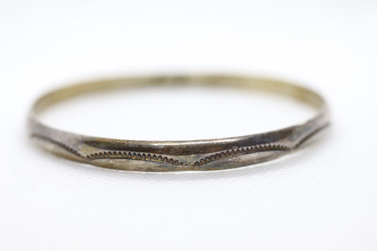 Sterling Silver 925 Bangle Bracelet. Engraved design. 6mm width with 17.2 grams TW. Stacked Bracelet.
