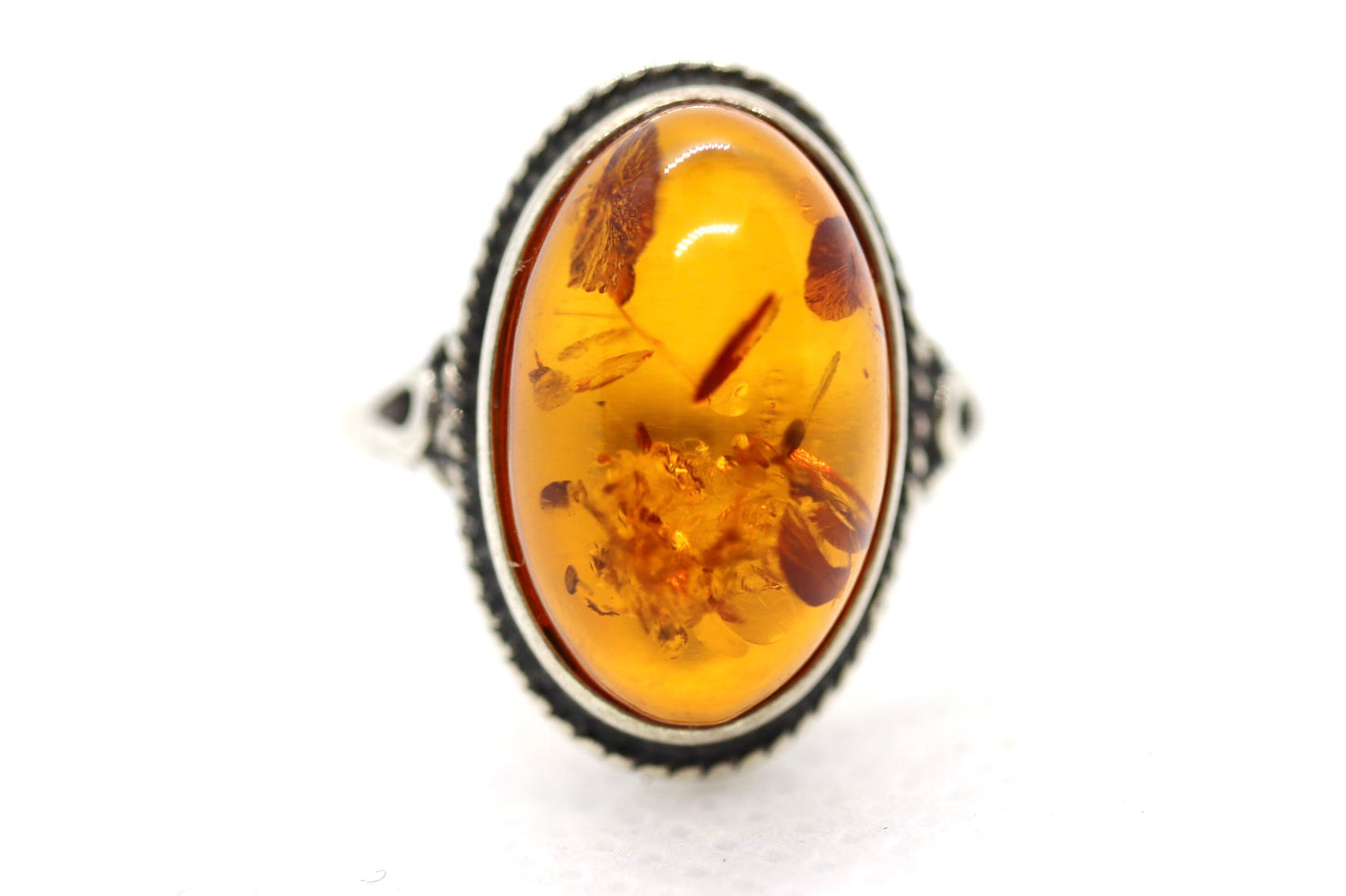 Vintage Honey Amber Cabochon 925 Sterling Silver Ring. Women sz 6.5