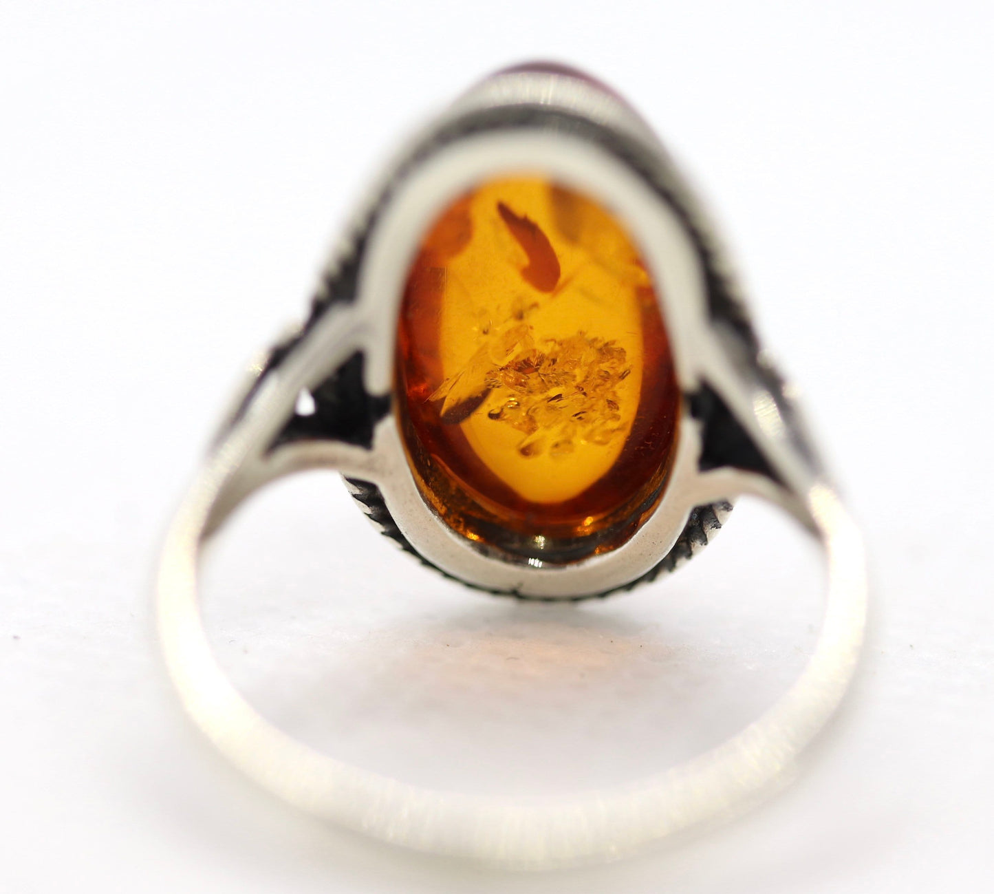 Vintage Honey Amber Cabochon 925 Sterling Silver Ring. Women sz 6.5