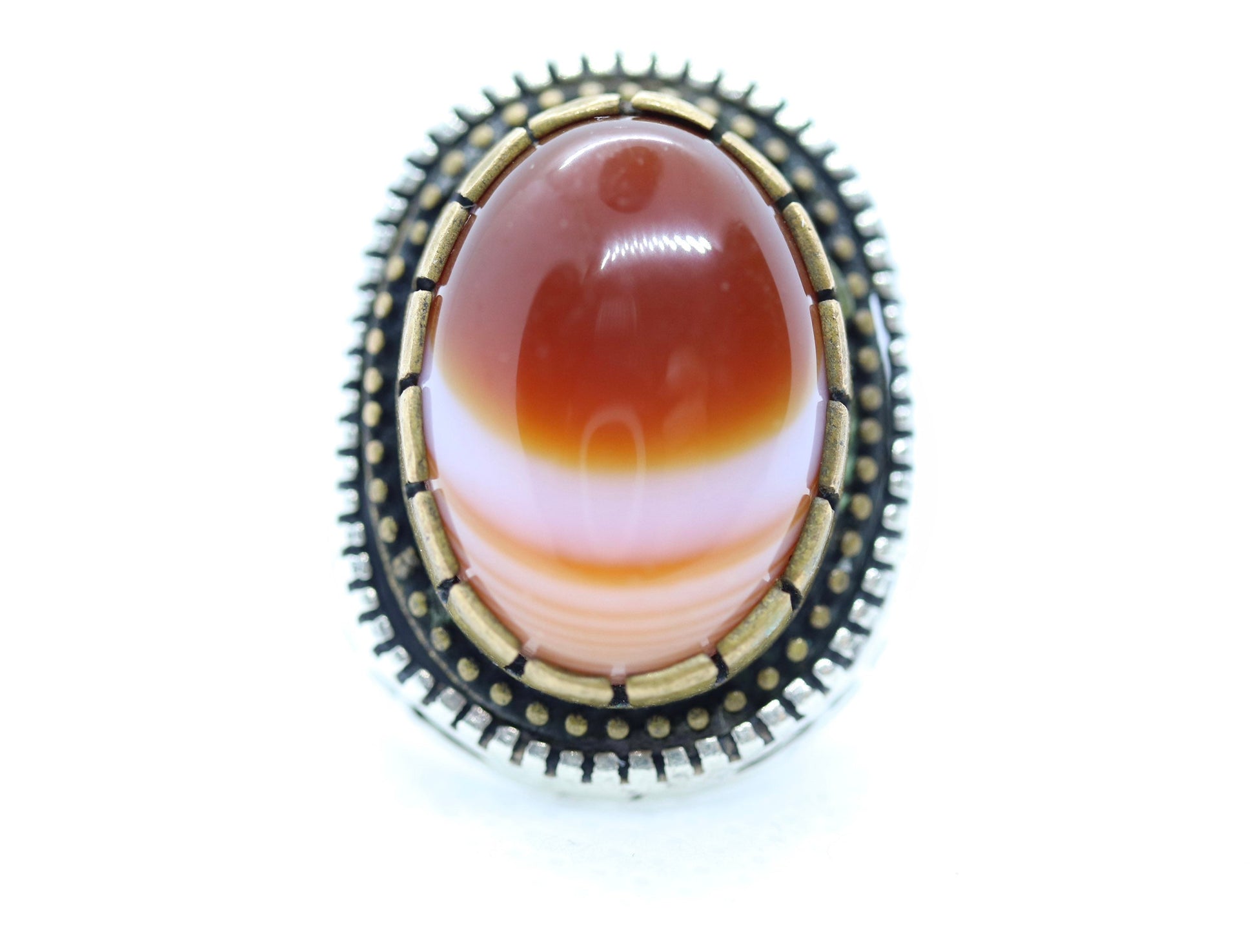 Orange Agate cabochon Sterling Silver Ring. 925 silver Statement ring. Orange Gem Ring. Sz 8