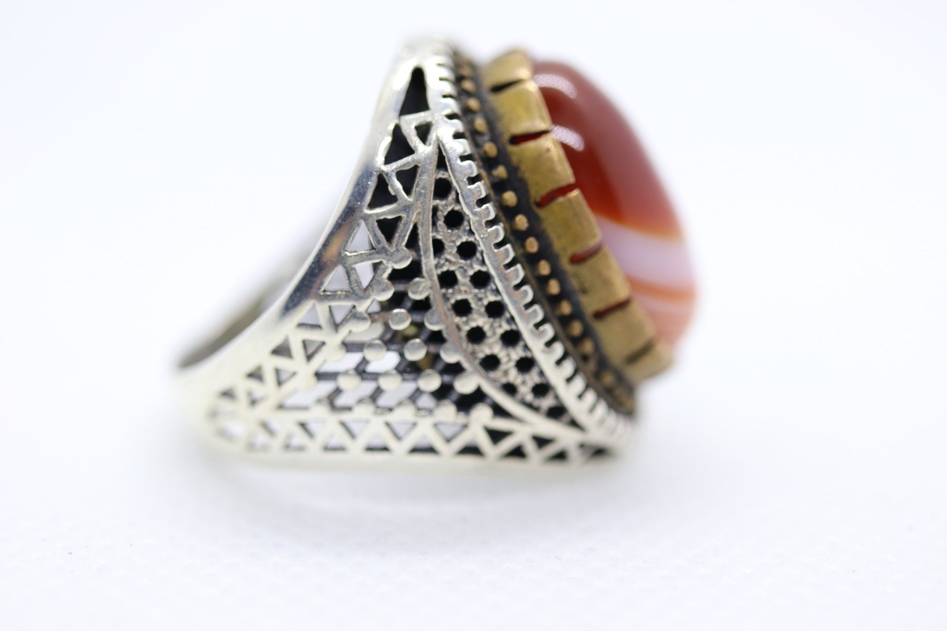 Orange Agate cabochon Sterling Silver Ring. 925 silver Statement ring. Orange Gem Ring. Sz 8