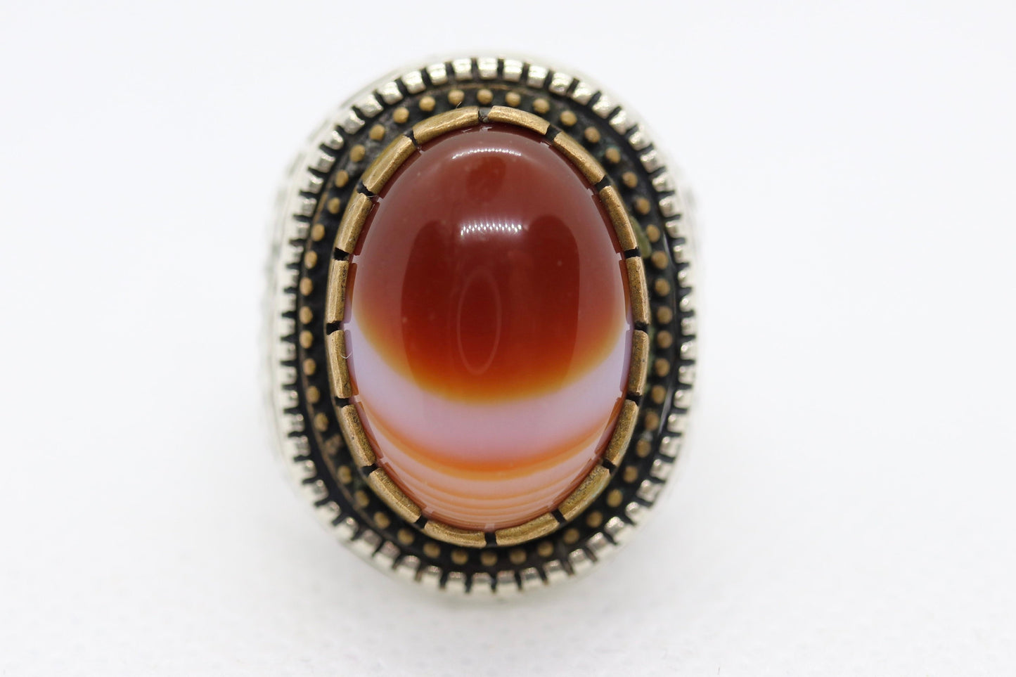 Orange Agate cabochon Sterling Silver Ring. 925 silver Statement ring. Orange Gem Ring. Sz 8