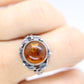 Vintage Honey Amber round cabochon 925 Sterling Silver Ring with Leaf motif. Women sz 7.5