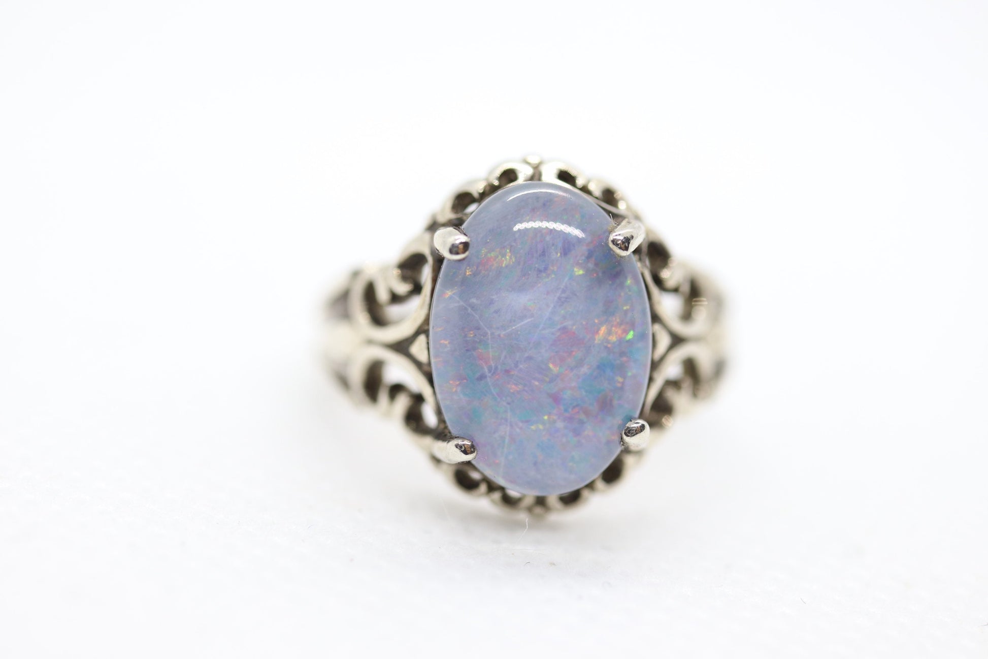Synthetic Opal Sterling Silver Statement Ring