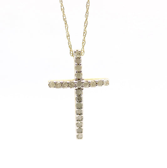 Vintage Crucifix Cross 10k Yellow Gold and Diamond Cross pendant. Crucifix Chain Necklace. Cross with Rough Diamonds. Rope chain necklace.