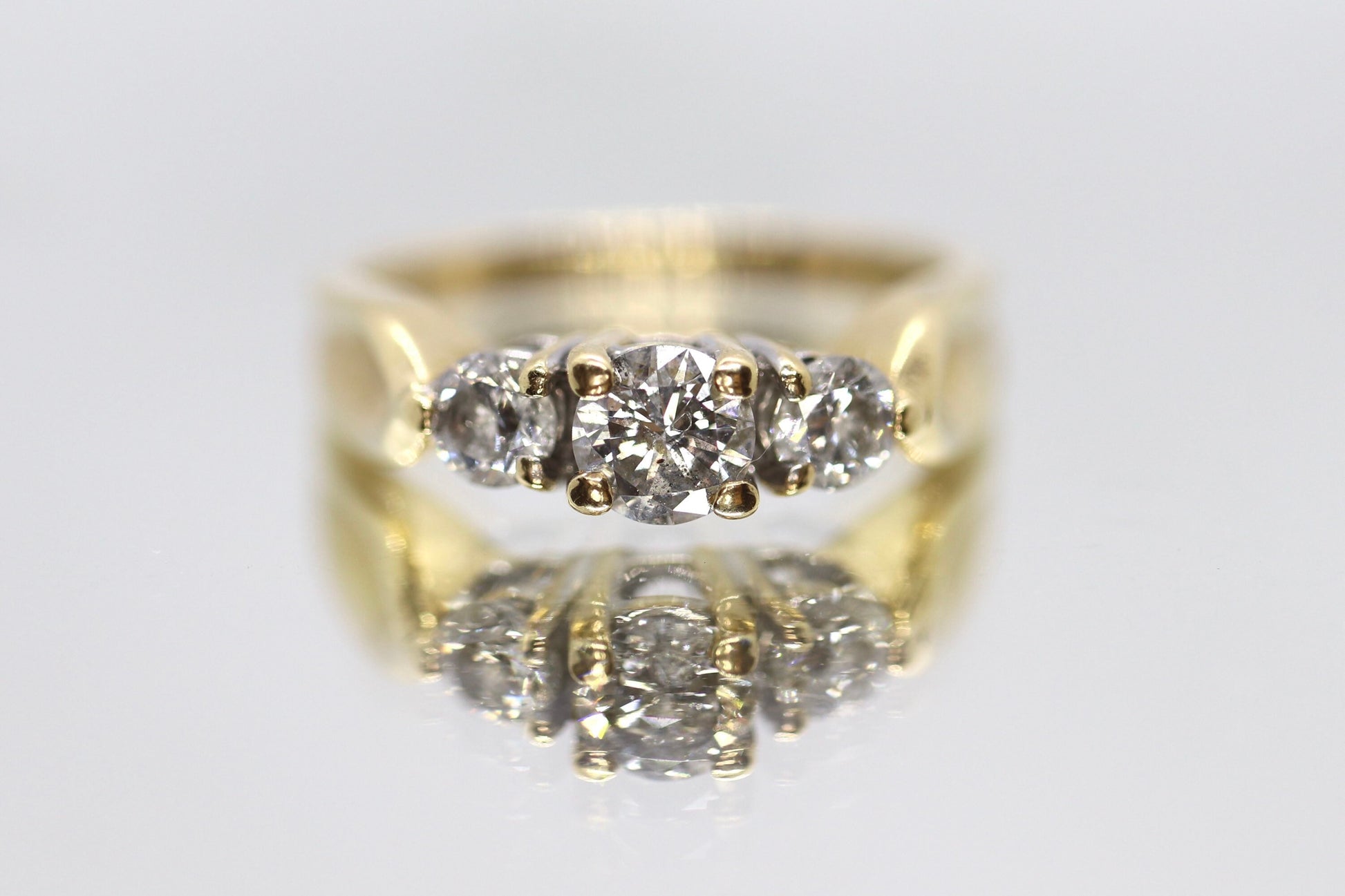 14k Diamond trio ring by Leo Schachter Co. LSC. TRILOGY 3 stone Diamond 3/4ct Ring. Engagement Ring. Solitaire ring.