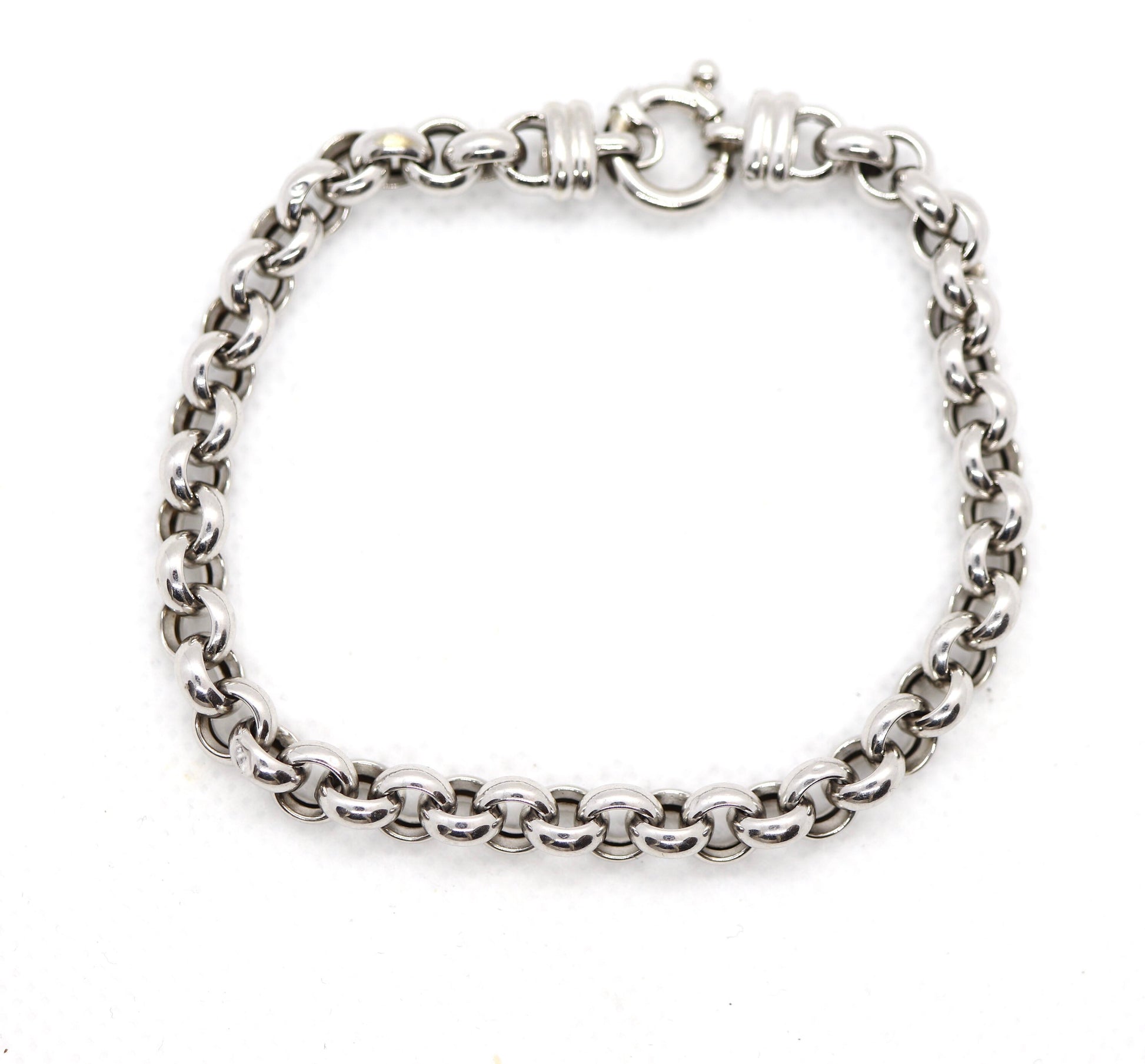 18K ROLO Chain Bracelet. PUFFED large Round Rolo chain bracelet. 18k white gold Italy OTC 6.8grams