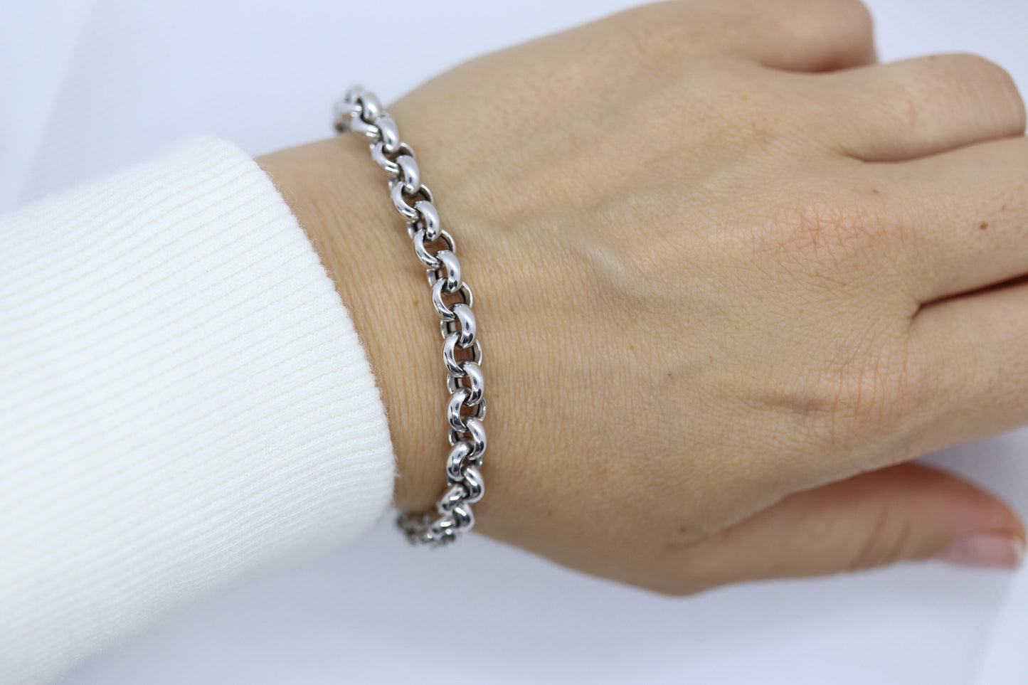 18K ROLO Chain Bracelet. PUFFED large Round Rolo chain bracelet. 18k white gold Italy OTC 6.8grams