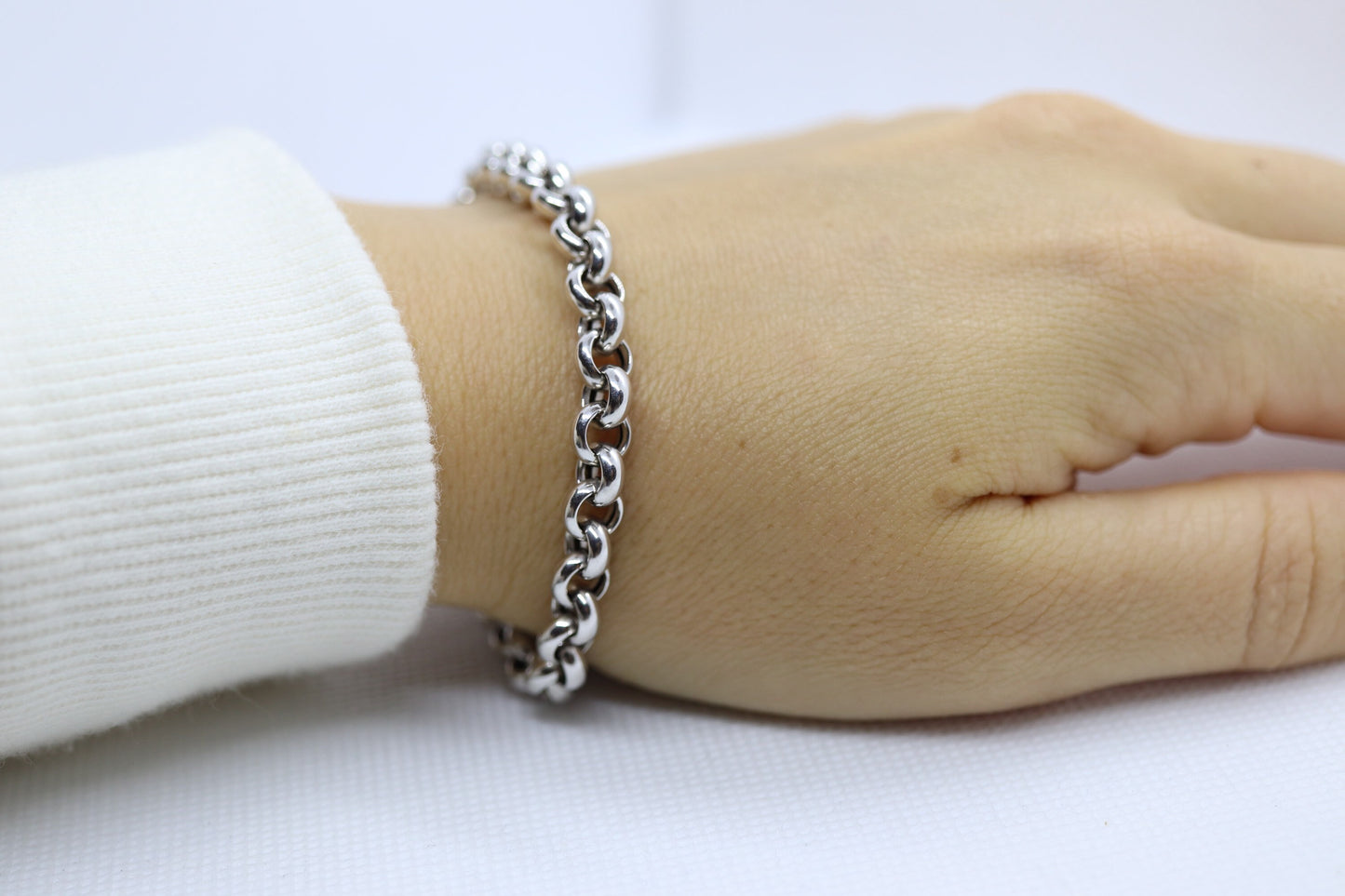 18K ROLO Chain Bracelet. PUFFED large Round Rolo chain bracelet. 18k white gold Italy OTC 6.8grams