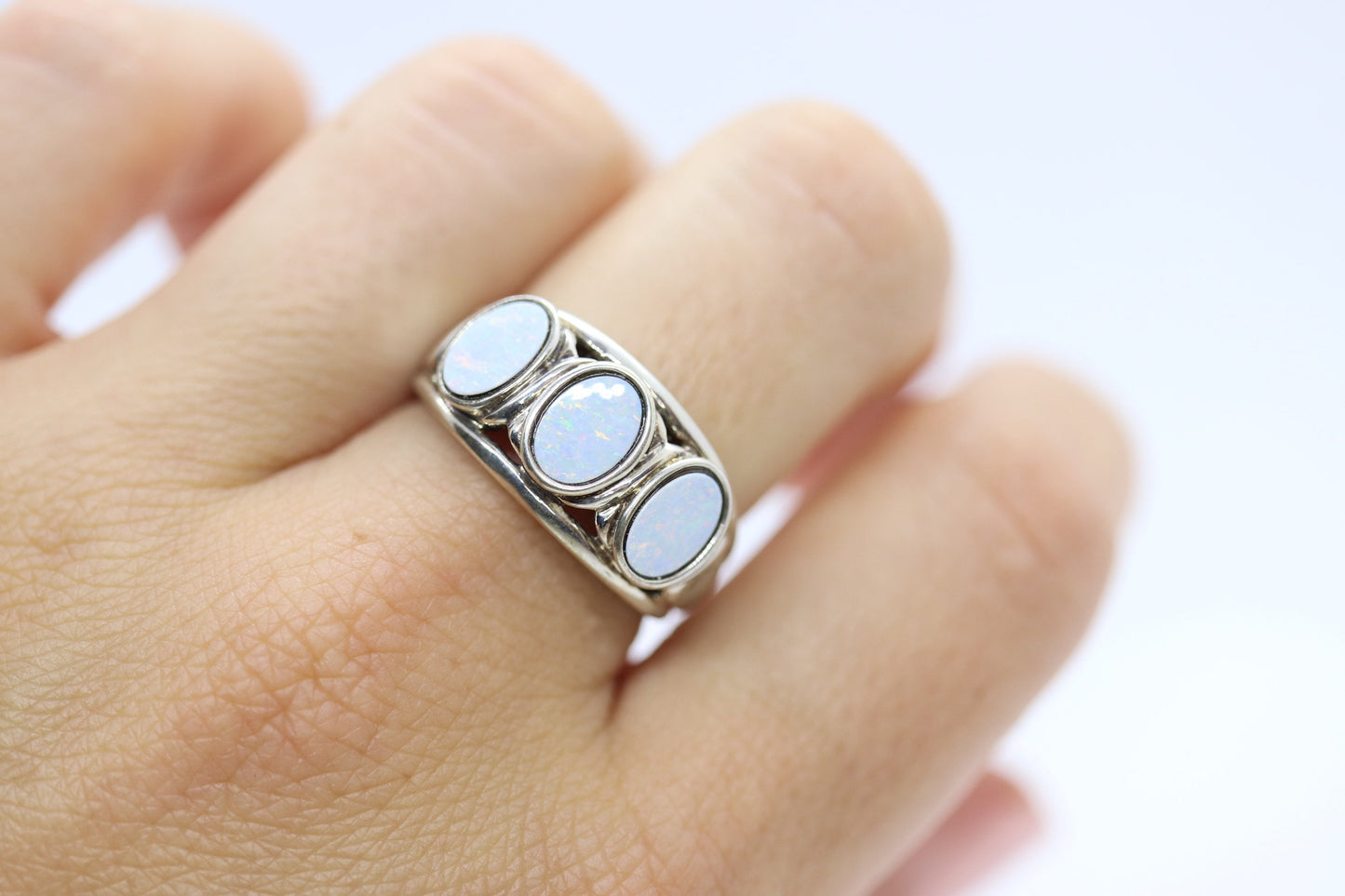 Synthetic Opal Sterling Silver Statement Ring