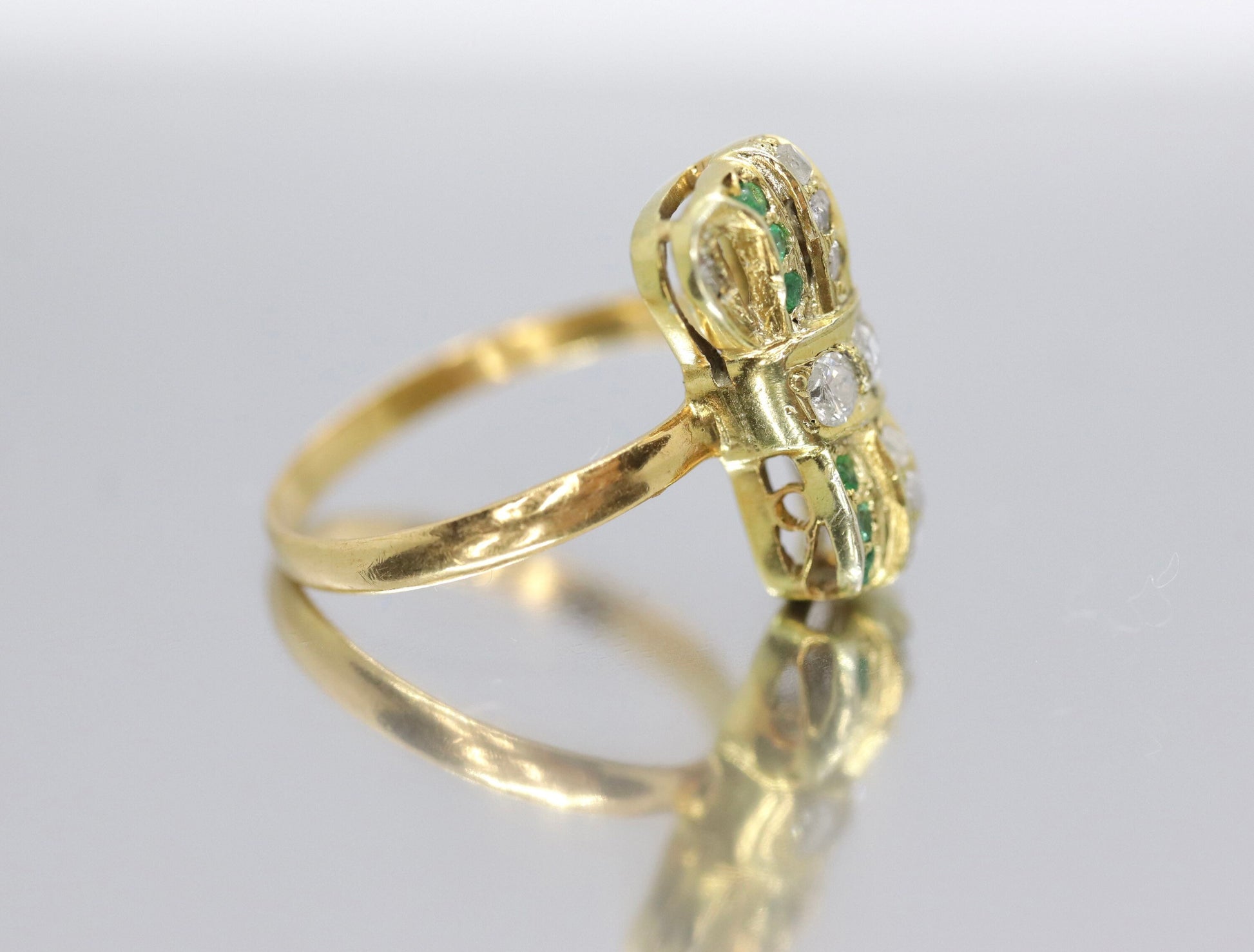 22k/10k Diamond Emerald Bow Tie Ring.