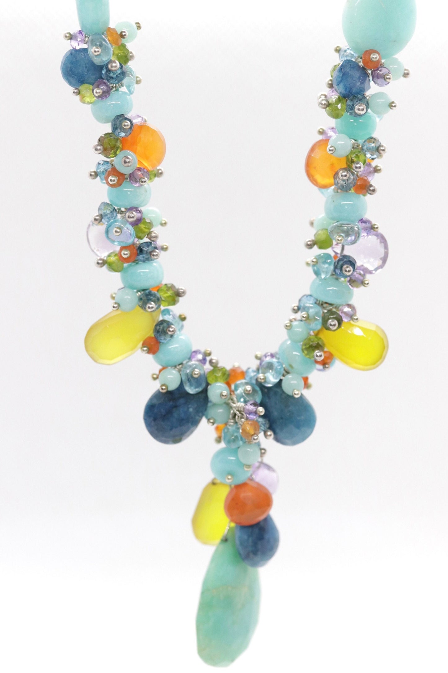 Laura Gibson Necklace. Gibson Sterling Silver Amazonite Dangling Candy multi-gem necklace (170)