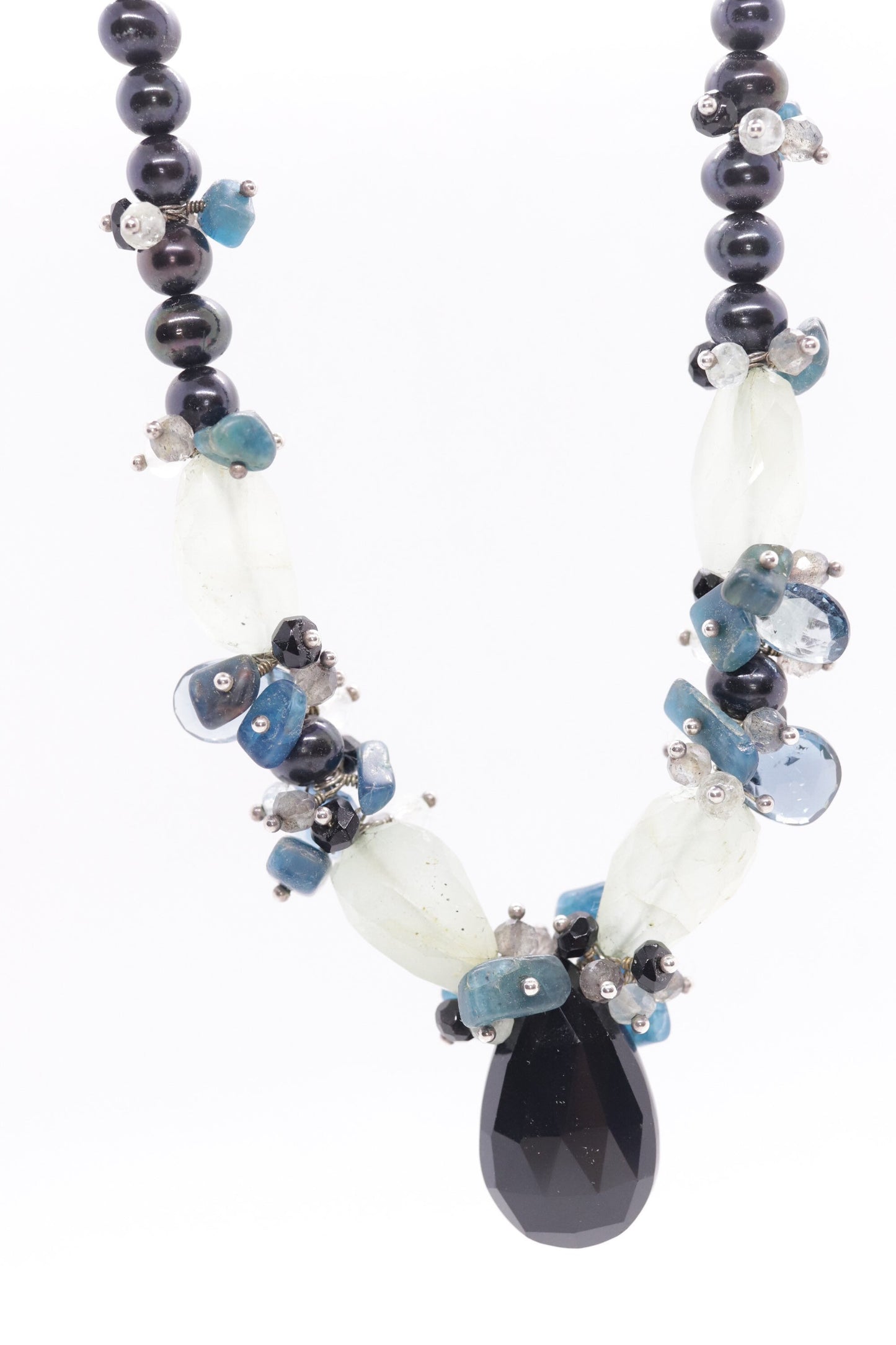 Laura Gibson Necklace. Gibson Sterling Silver Onyx Dangling Candy multi-gem necklace (295)