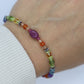 Laura Gibson Bracelet. Sterling Silver with Dangling Faceted Gems - Carnelian Amethyst Tourmaline (299)