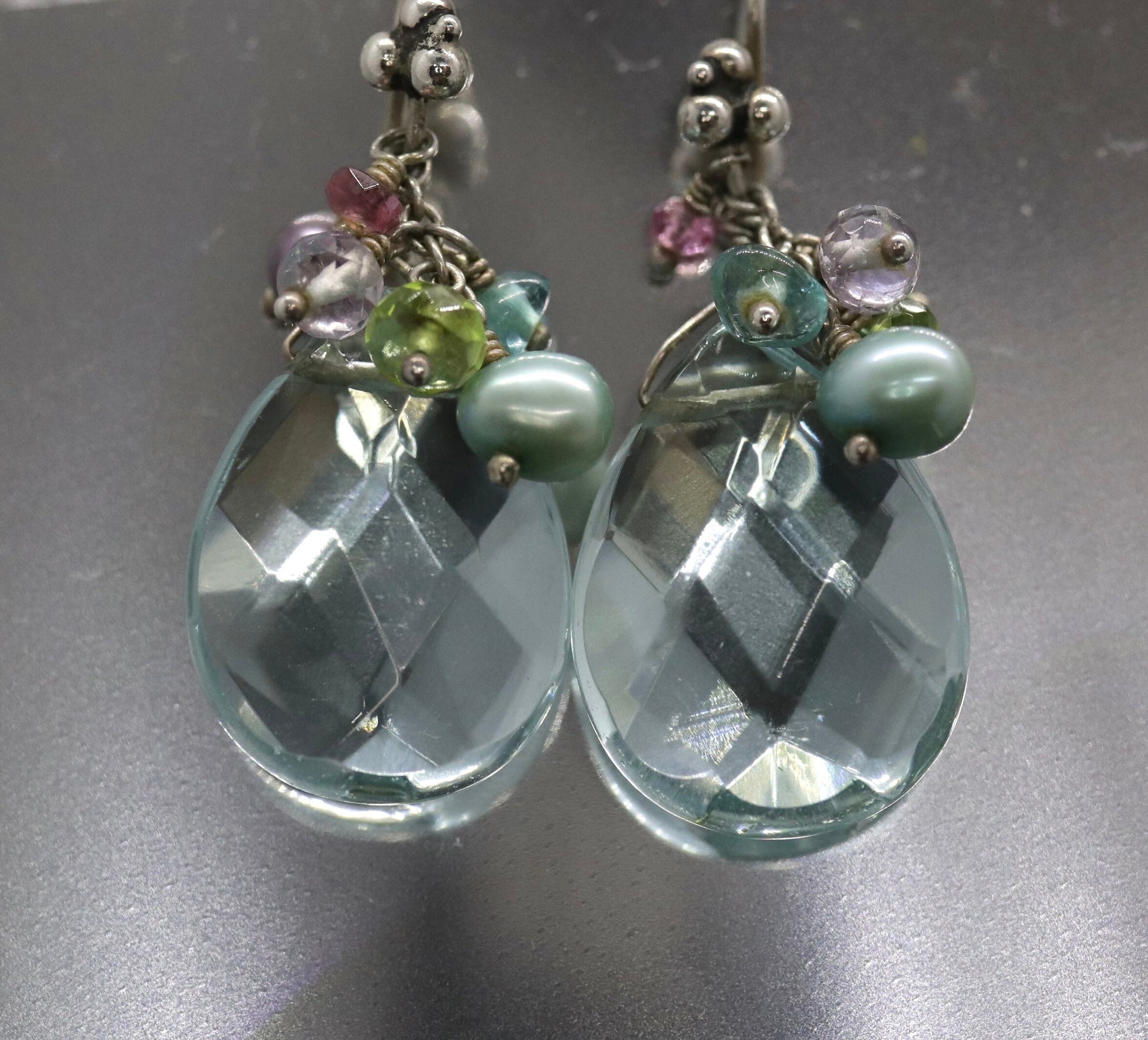 Laura Gibson Dangle Earrings. Sterling Silver with Quartz (453)