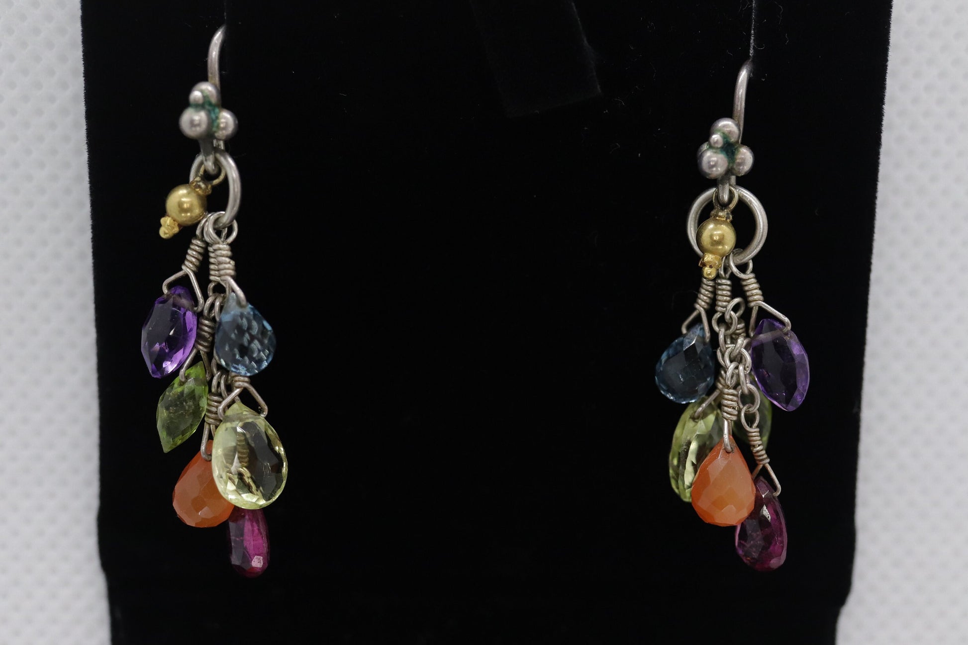 Laura Gibson Dangle Earrings. 22k Sterling Silver with Pink tourmaline (458)