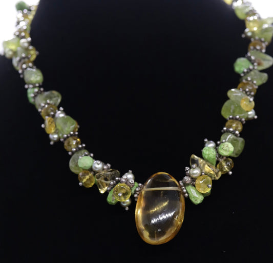 Laura Gibson Necklace Choker. Gibson Sterling Citrine Dangling Candy multi-gem necklace (465)