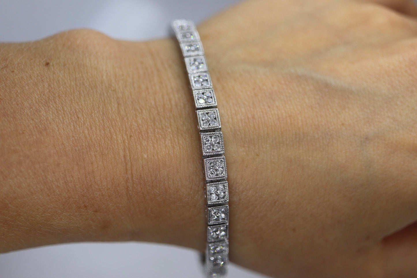 14k Diamond Tennis Bracelet. Square link Diamond cluster tennis bracelet. 2.72+ctw 23.9g