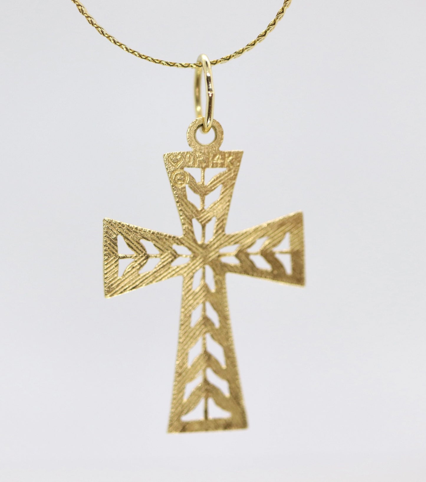 14k Cross Necklace. Open Crucifix Pendant on 14k chain