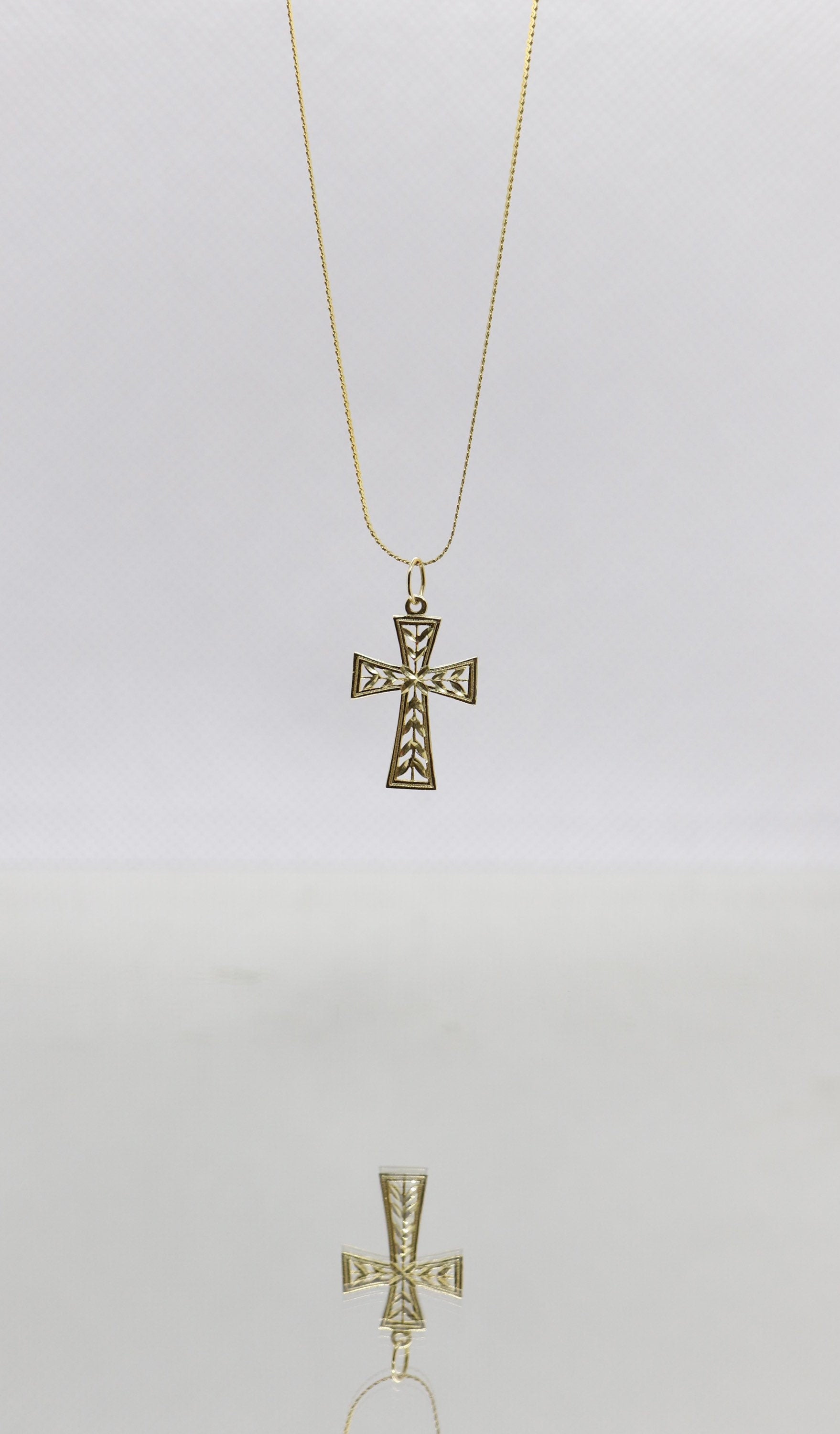 14k Cross Necklace. Open Crucifix Pendant on 14k chain