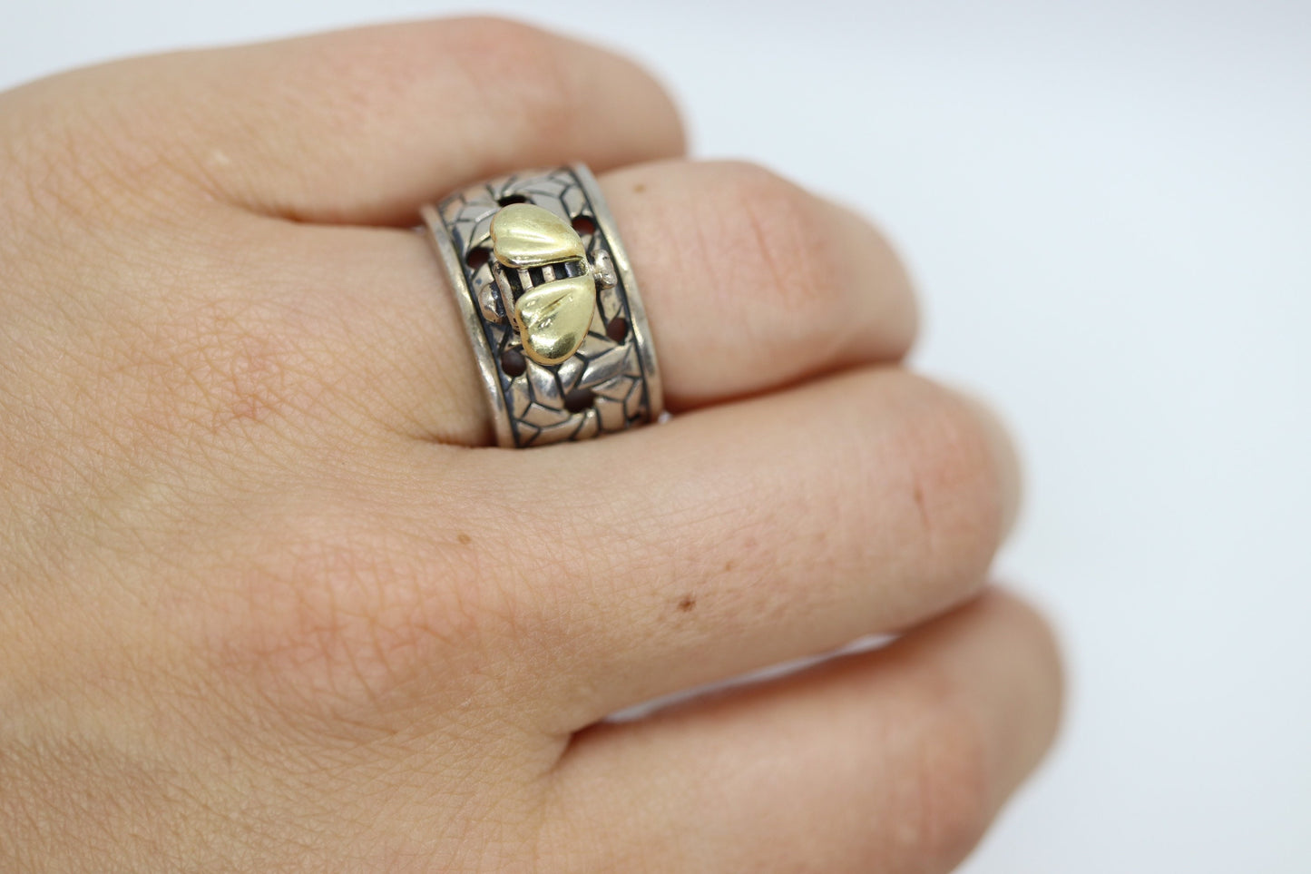 Saint by Sarah Jane 18k and Sterling Silver Bee wide Band. Bumblebee ring