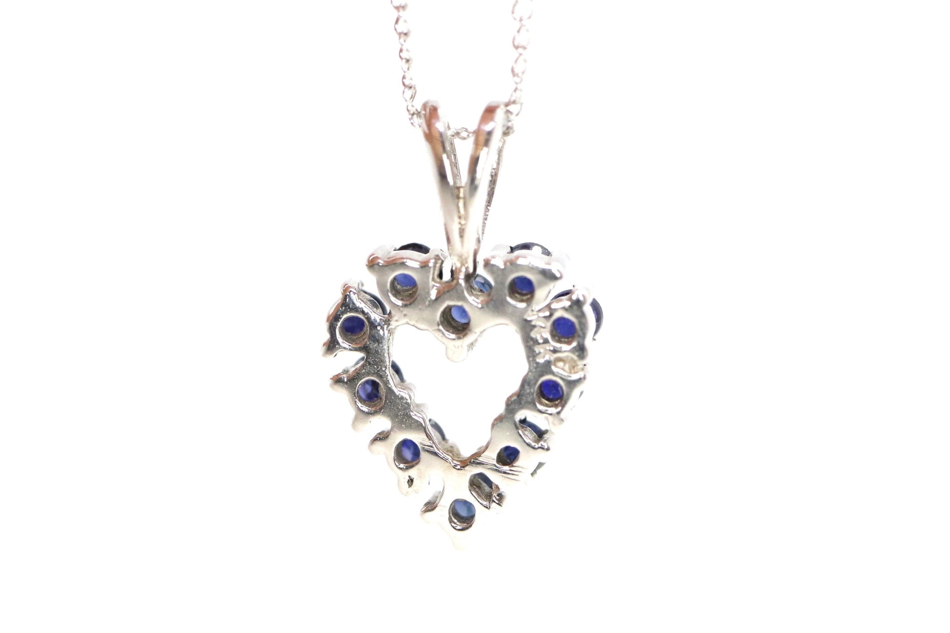 14k Open Heart Pendant. London Blue Topaz set into White Gold open heart Necklace.