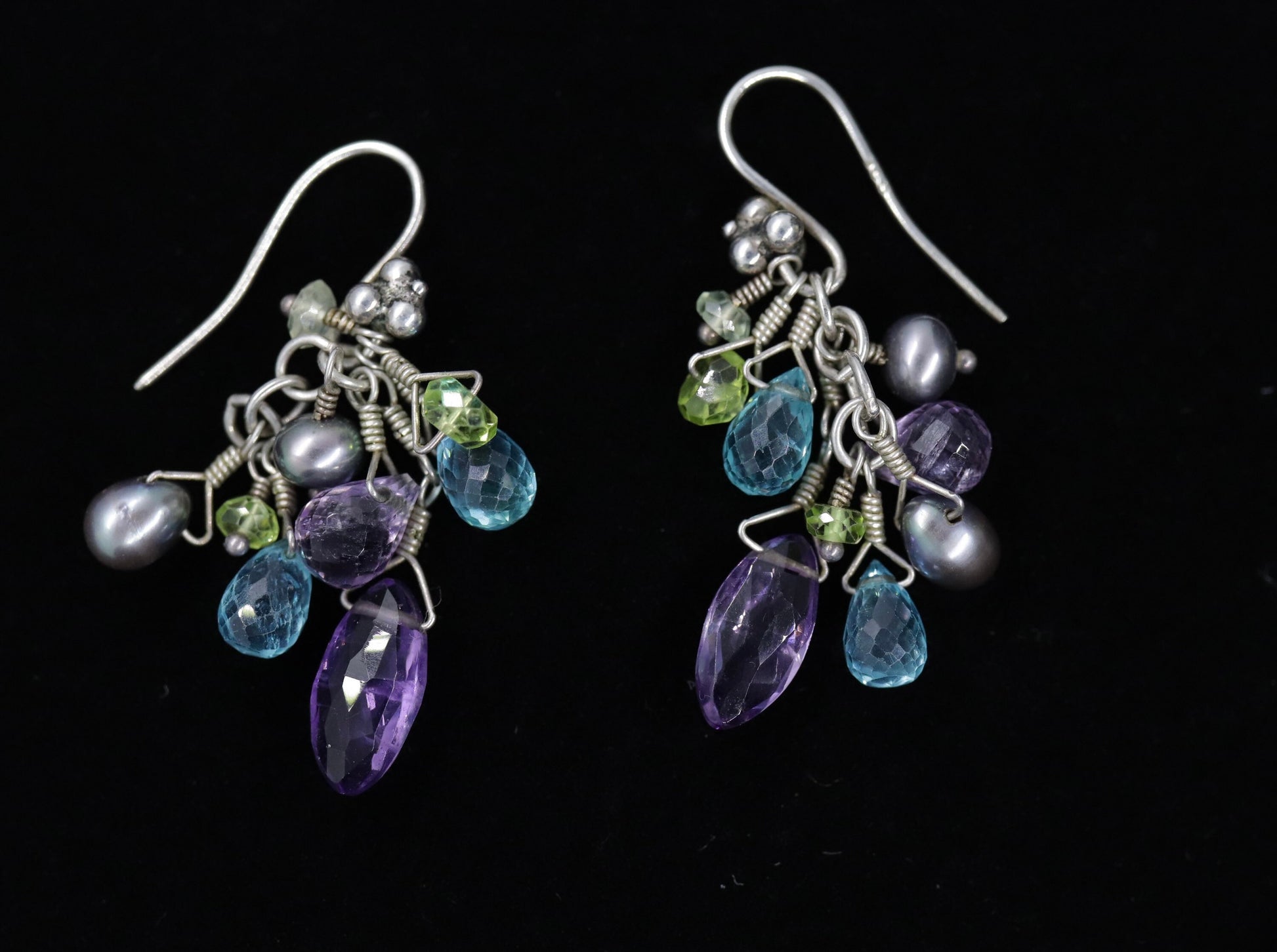 Laura Gibson Dangle Earrings. Sterling Silver with Amethyst (629)