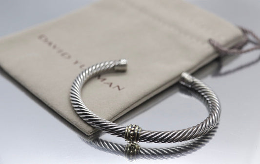 David Yurman Cuff Bracelet. 14k Sterling Silver Single station cable bracelet (157)