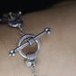 Laura Gibson Bracelet. Sterling Silver with Dangling Faceted Gems -Pink Tourmaline, Smokey Quartz, and Whiskey Quartz (289)