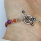 Laura Gibson Bracelet. Sterling Silver with Dangling Faceted Gems - Carnelian Amethyst Tourmaline (299)