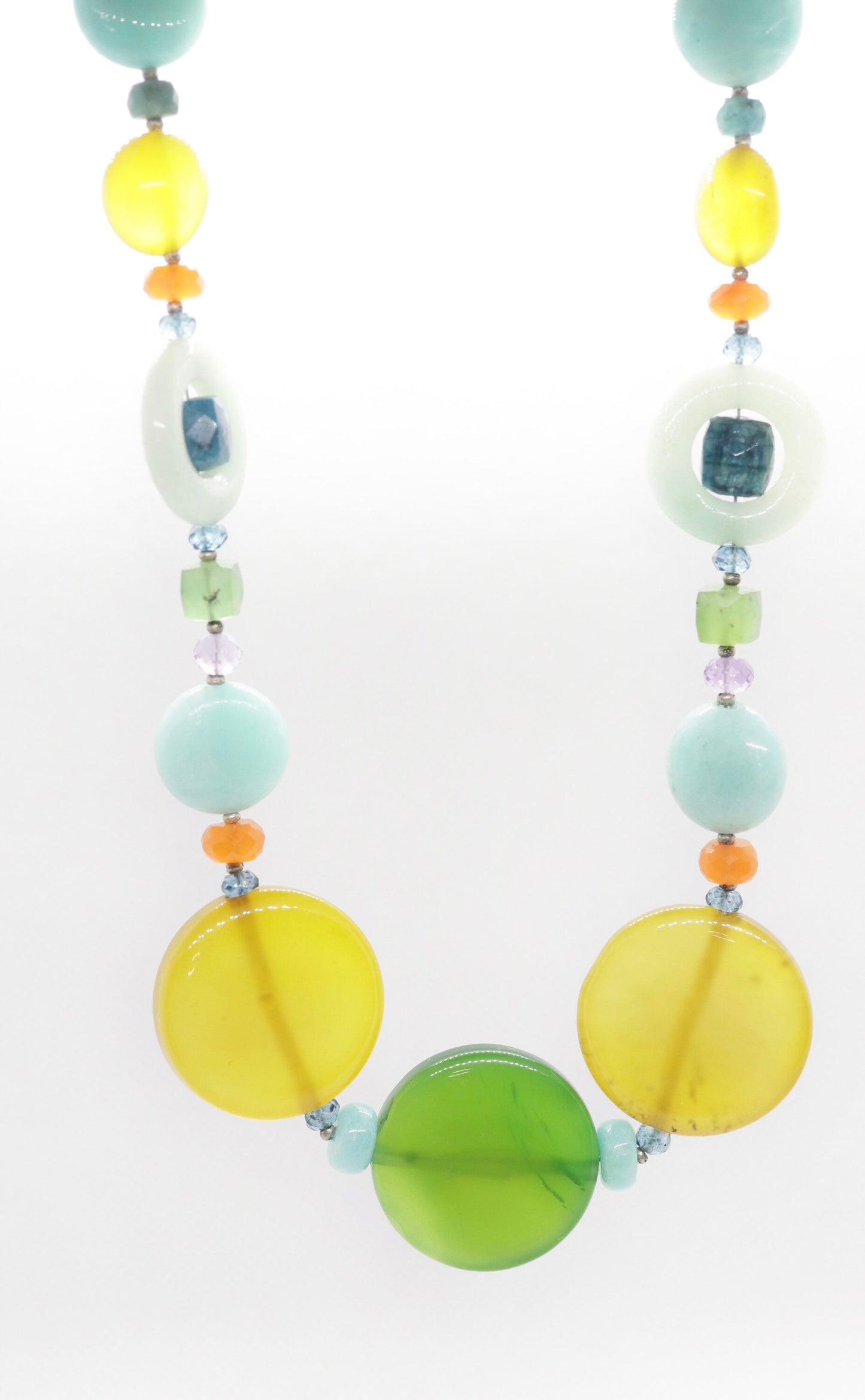 Laura Gibson Necklace. Gibson Sterling Silver Amazonite Dangling Candy multi-gem necklace (437)