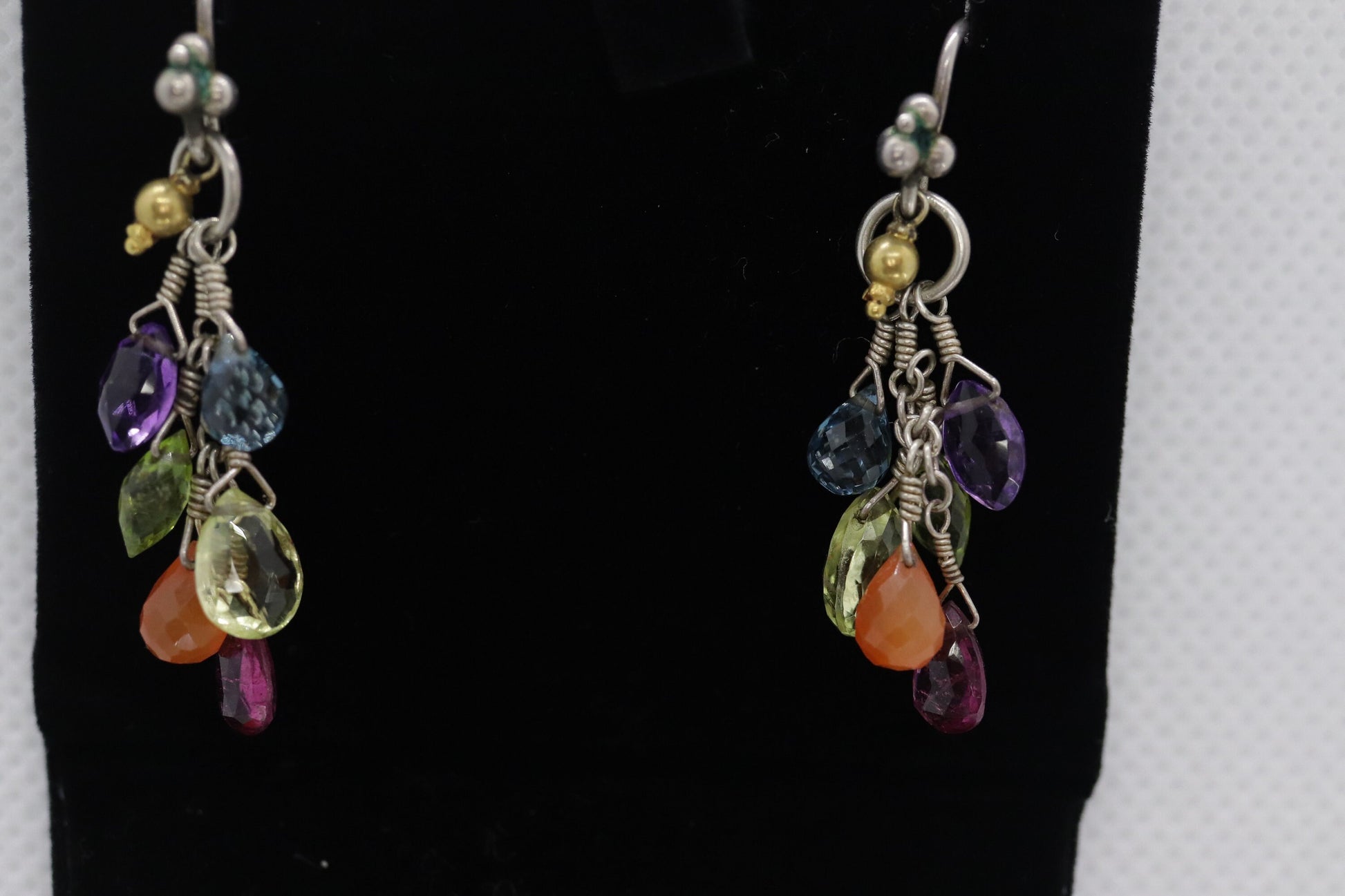 Laura Gibson Dangle Earrings. 22k Sterling Silver with Pink tourmaline (458)