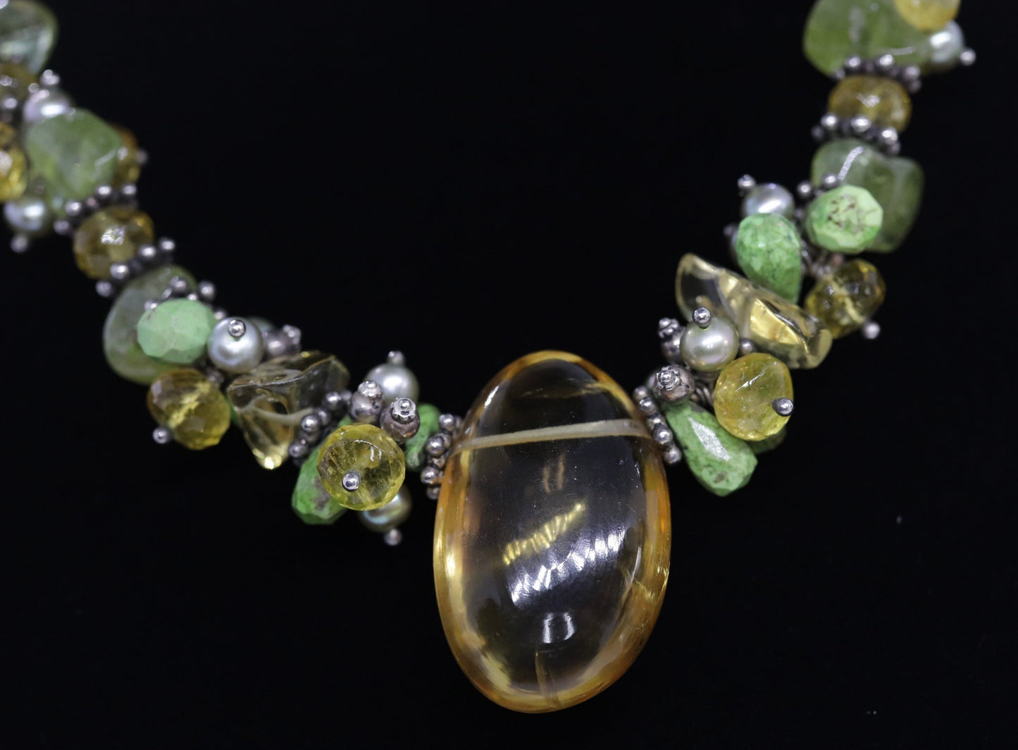 Laura Gibson Necklace Choker. Gibson Sterling Citrine Dangling Candy multi-gem necklace (465)