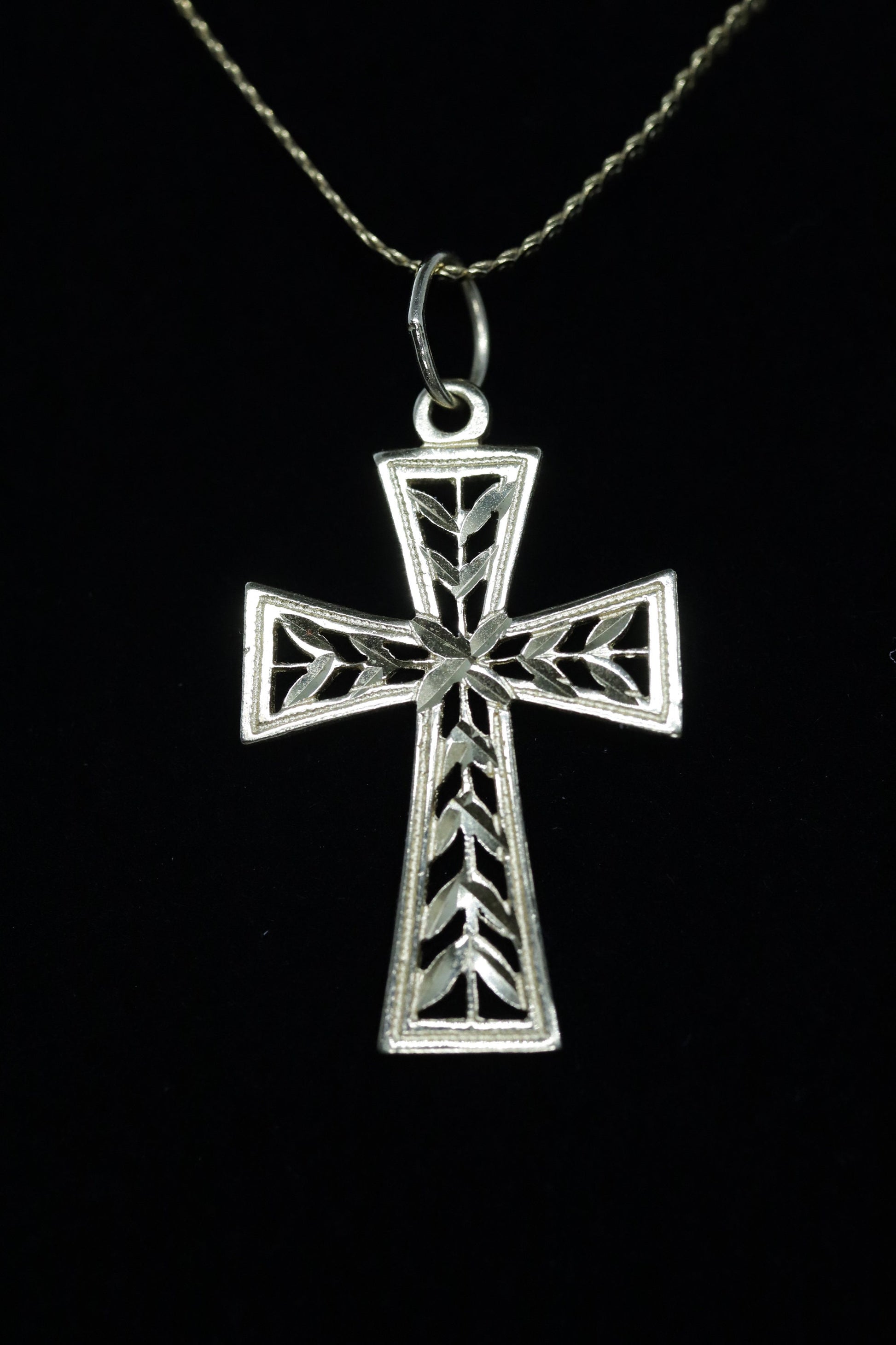 14k Cross Necklace. Open Crucifix Pendant on 14k chain