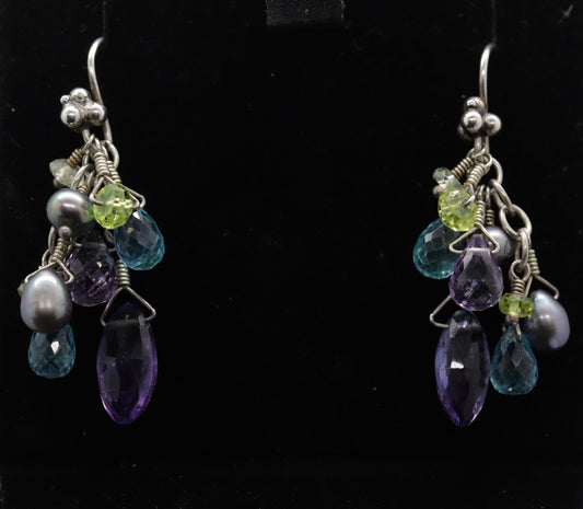 Laura Gibson Dangle Earrings. Sterling Silver with Amethyst (629)