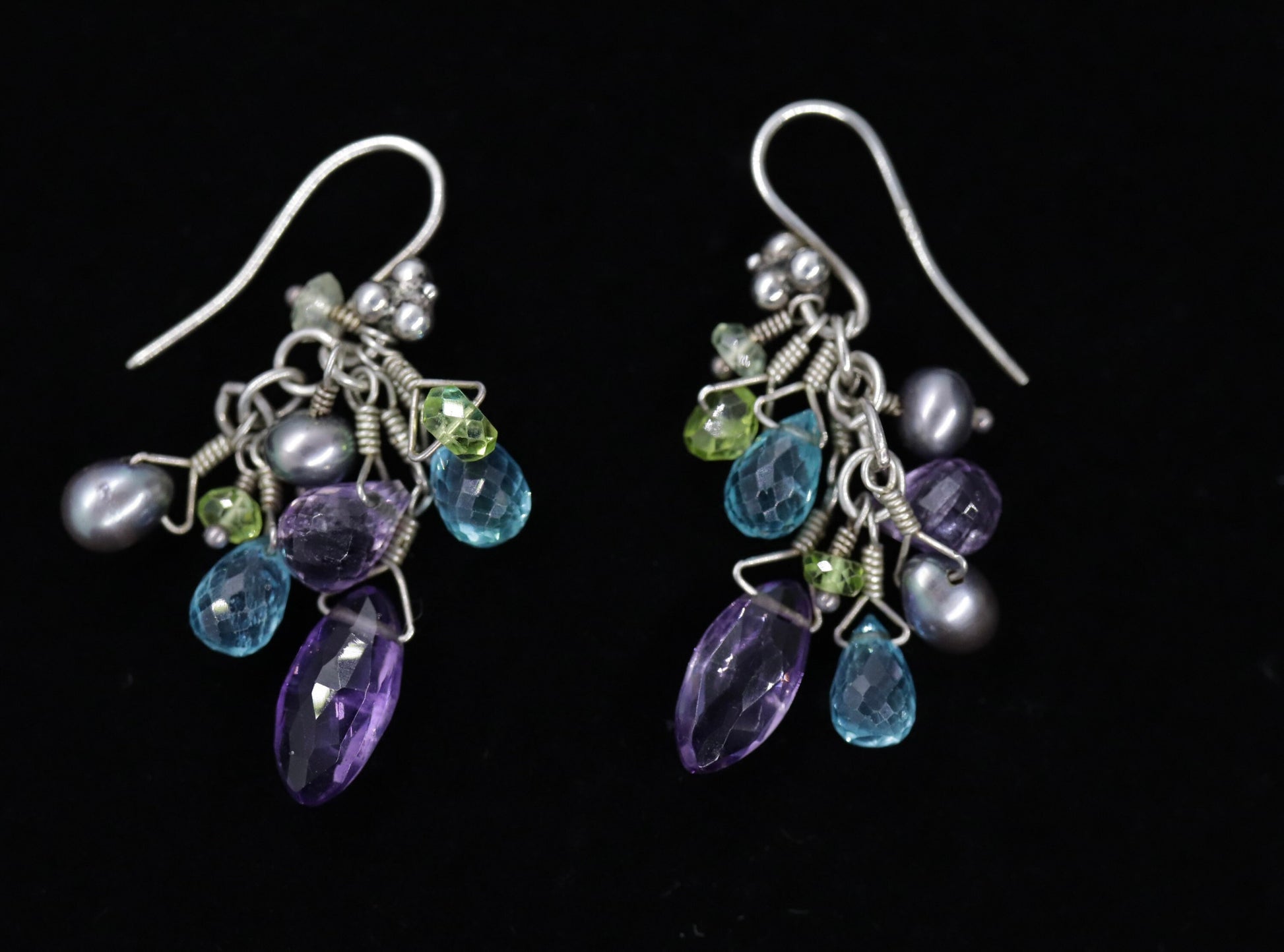 Laura Gibson Dangle Earrings. Sterling Silver with Amethyst (629)