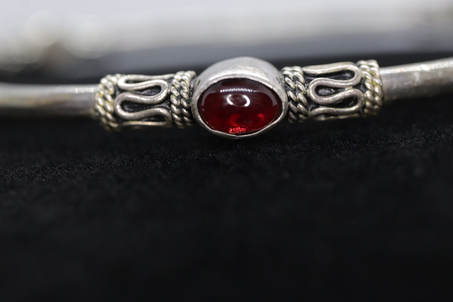 Byzantine Sterling Silver Bangle Bracelet. Oval CABOCHON tourmaline garnet bangle